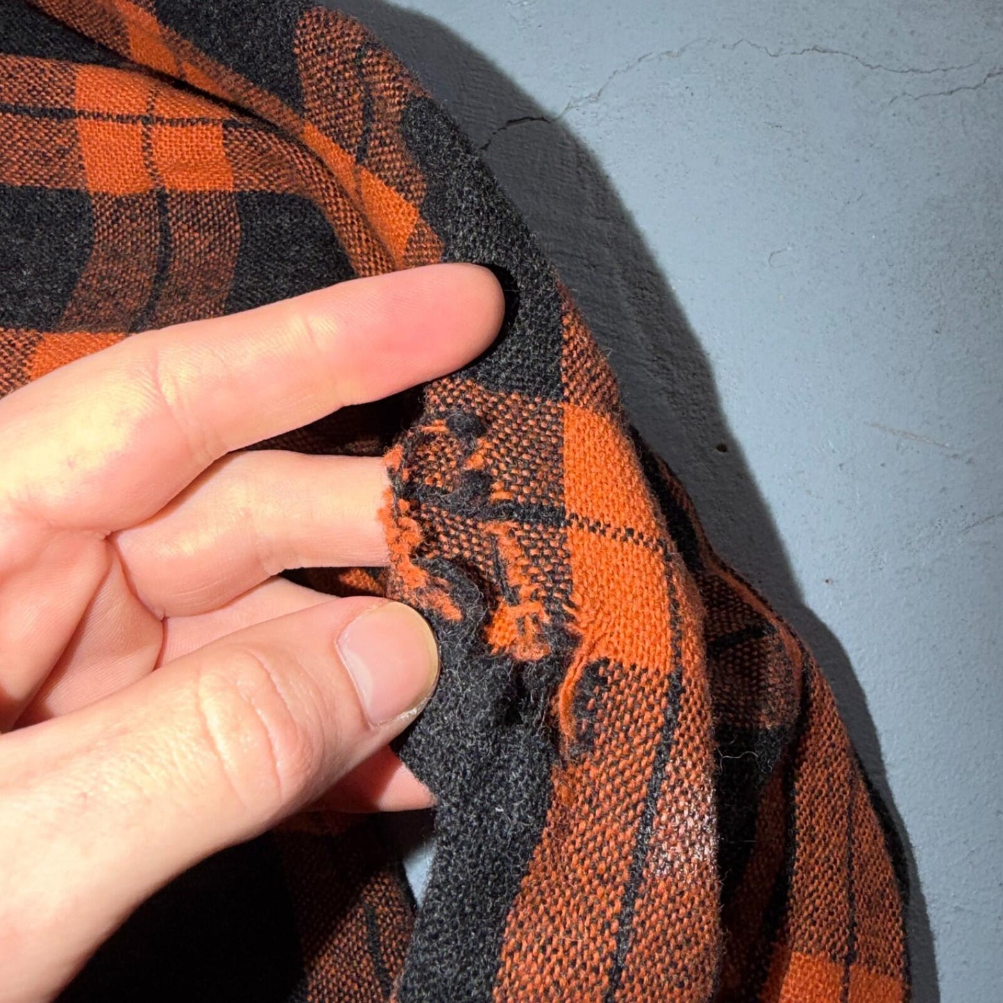 VTG 50s Fruit of Loom Shirt Orange Plaid Wool Button Loop Collar Rockabilly 1950