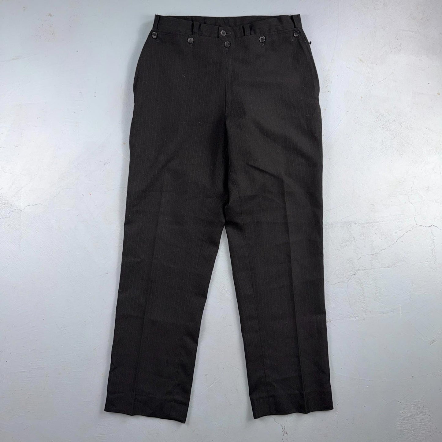 VTG 1950s Wool Pinstripe Trousers England 50s Button Fly Pants Bib Rockabilly