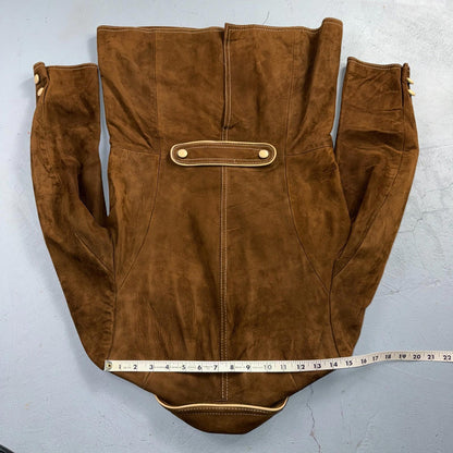VTG Penneys 70s Suede Leather Button Up Jacket Brown Boho Hippie Western Sz 12