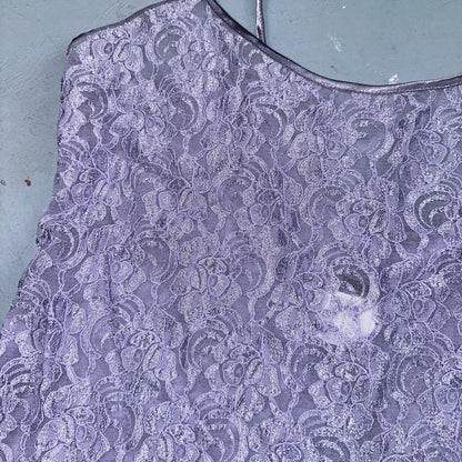 Soft Sensations 80s VTG Women's Lace Trim Satin Mini Slip Lingerie Dress Purple