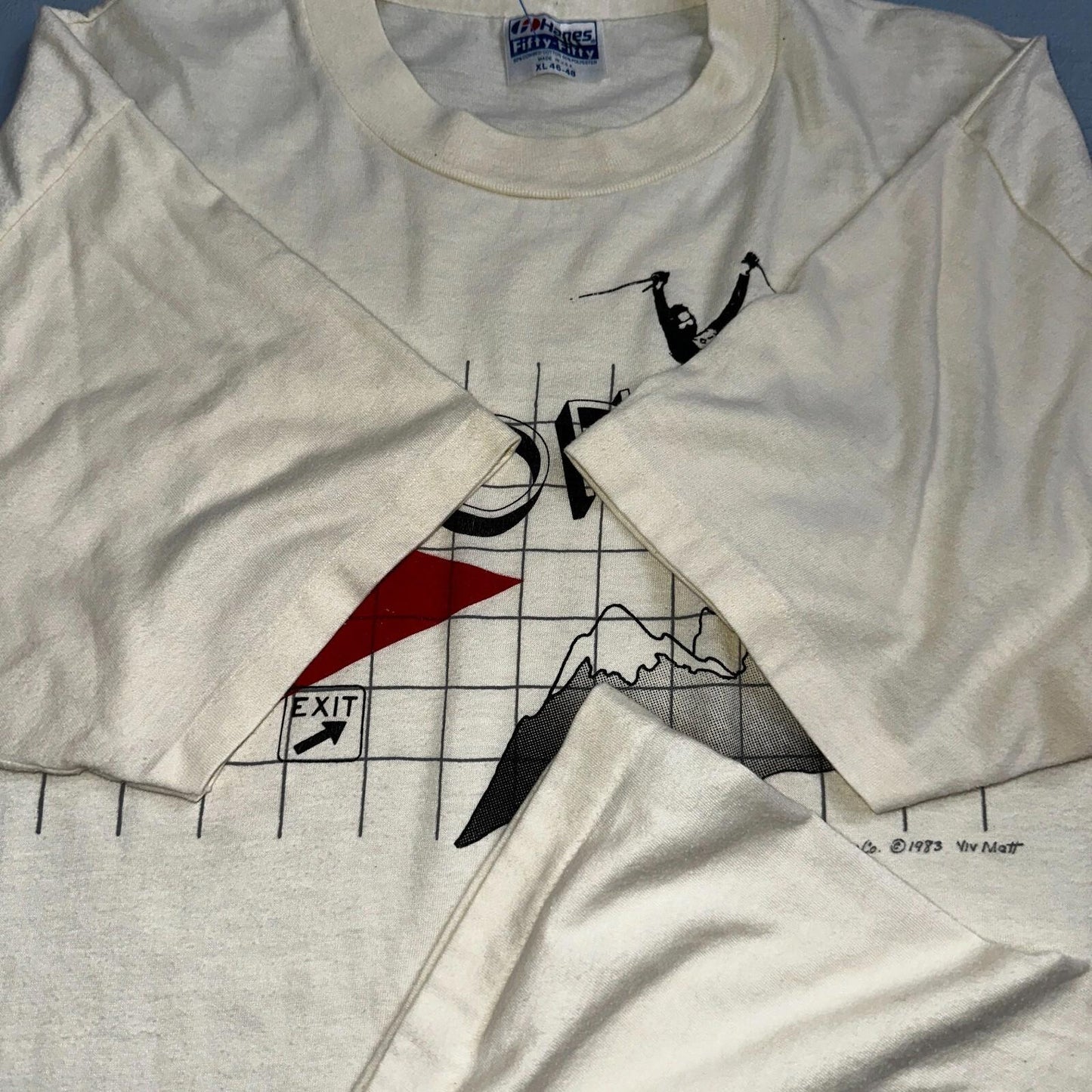 Oregon Ski Deer Mountains 80s Hanes 50/50 VTG T Shirt Grid Sports Travel USA