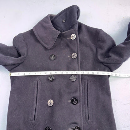 Vintage 40s WWII US Naval Clothing Factory 10 Button Navy Wool PeaCoat Military
