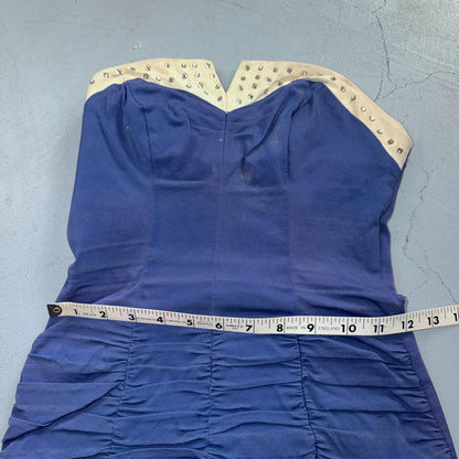 Alix Of Miami Rhinestone 1950s VTG Bathing Suit Swimsuit Hollywood Swim Wear Blu