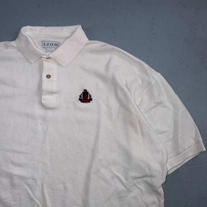 VTG Izod Polo USA Shirt Size L Mens White Short Sleeve Logo 100% Cotton RN 21008