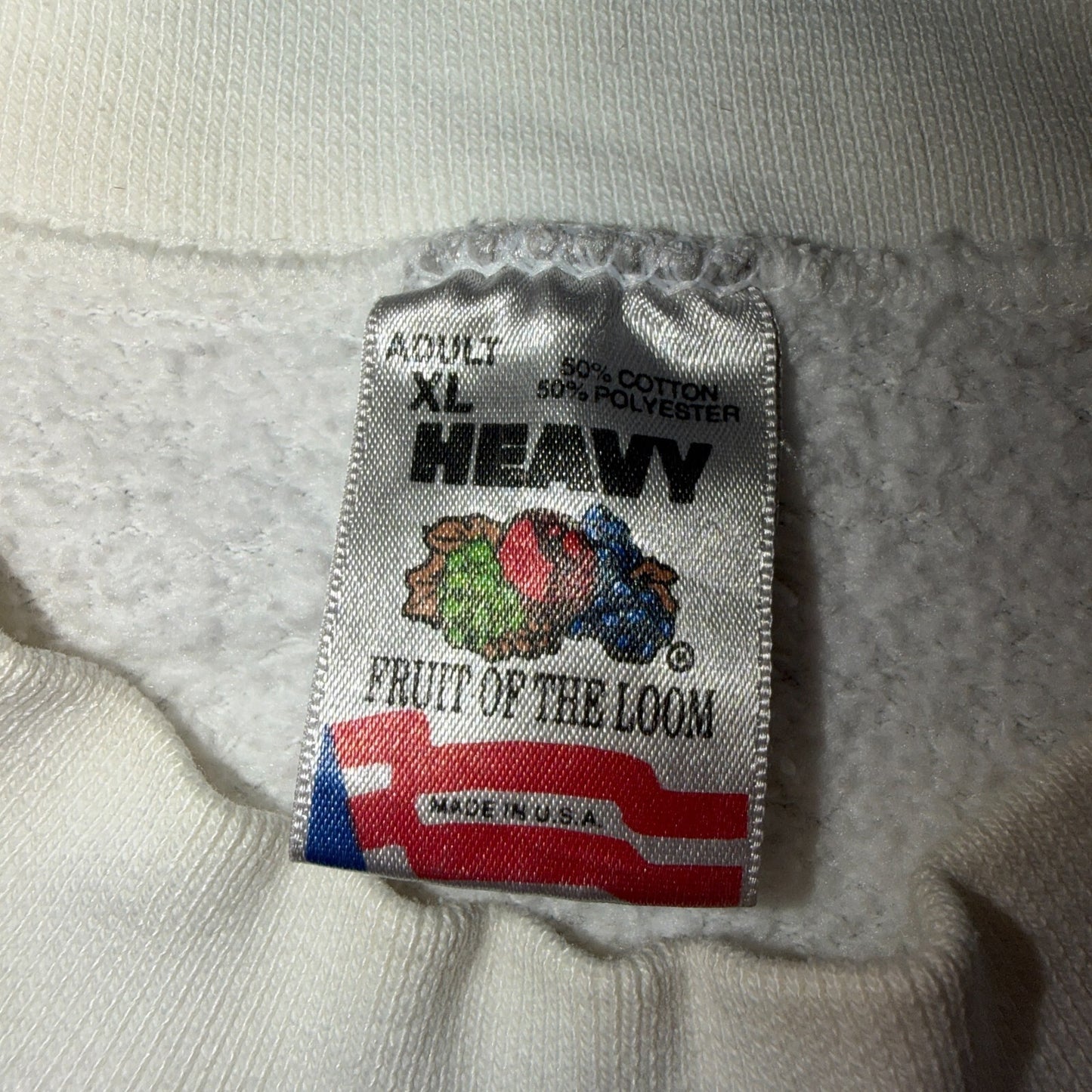 VTG Blank White Sweatshirt Fruit Of The Loom Heavy USA Made XL Flag Crewneck