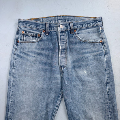 Levis 501 Vintage 90s USA XX Straight Leg Jeans Blue Light Wash 33x34 Act 32x32
