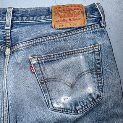 Levis 501 Vintage 90s Y2K XX Straight Leg Jeans Blue Light Wash 36x34 Act 34x29