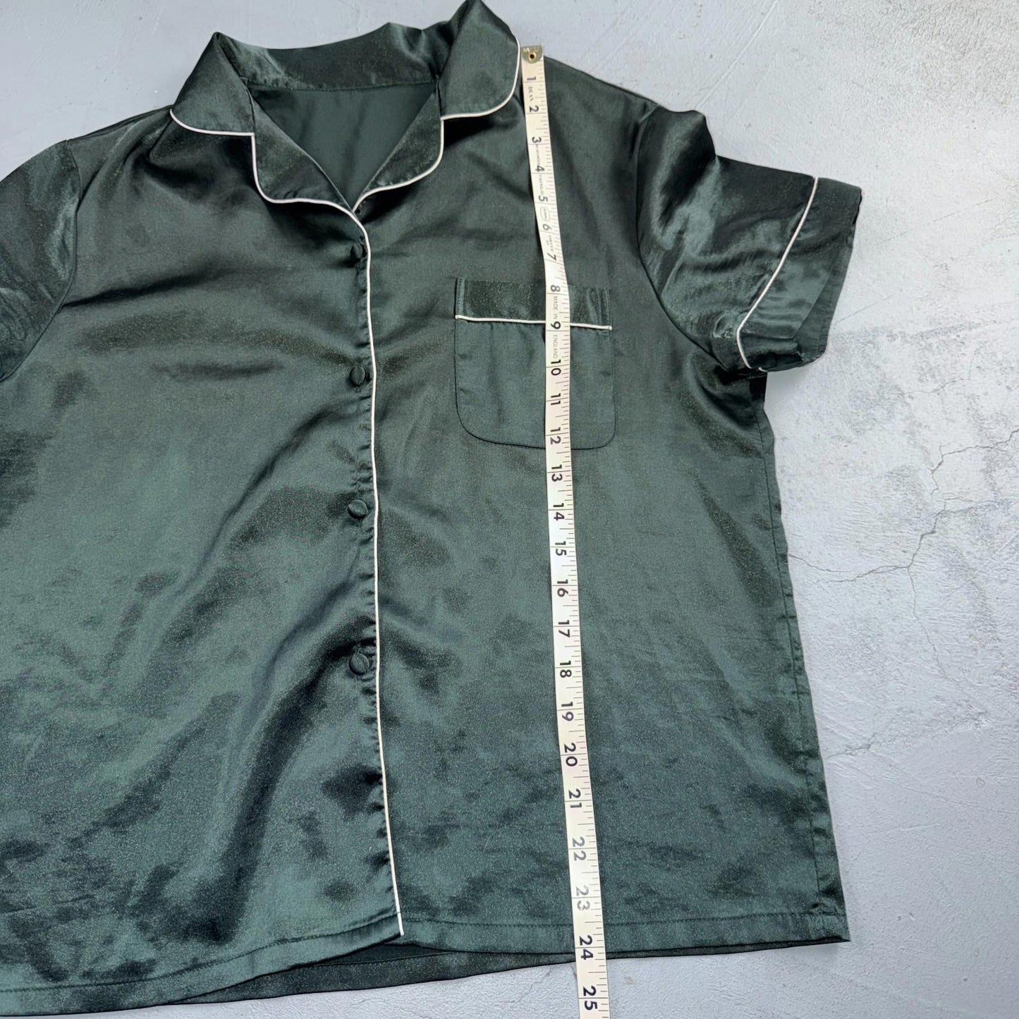 Women's Vintage 80s 2 Piece Poly Pajama Set Buttons Medium Cute Girly Green