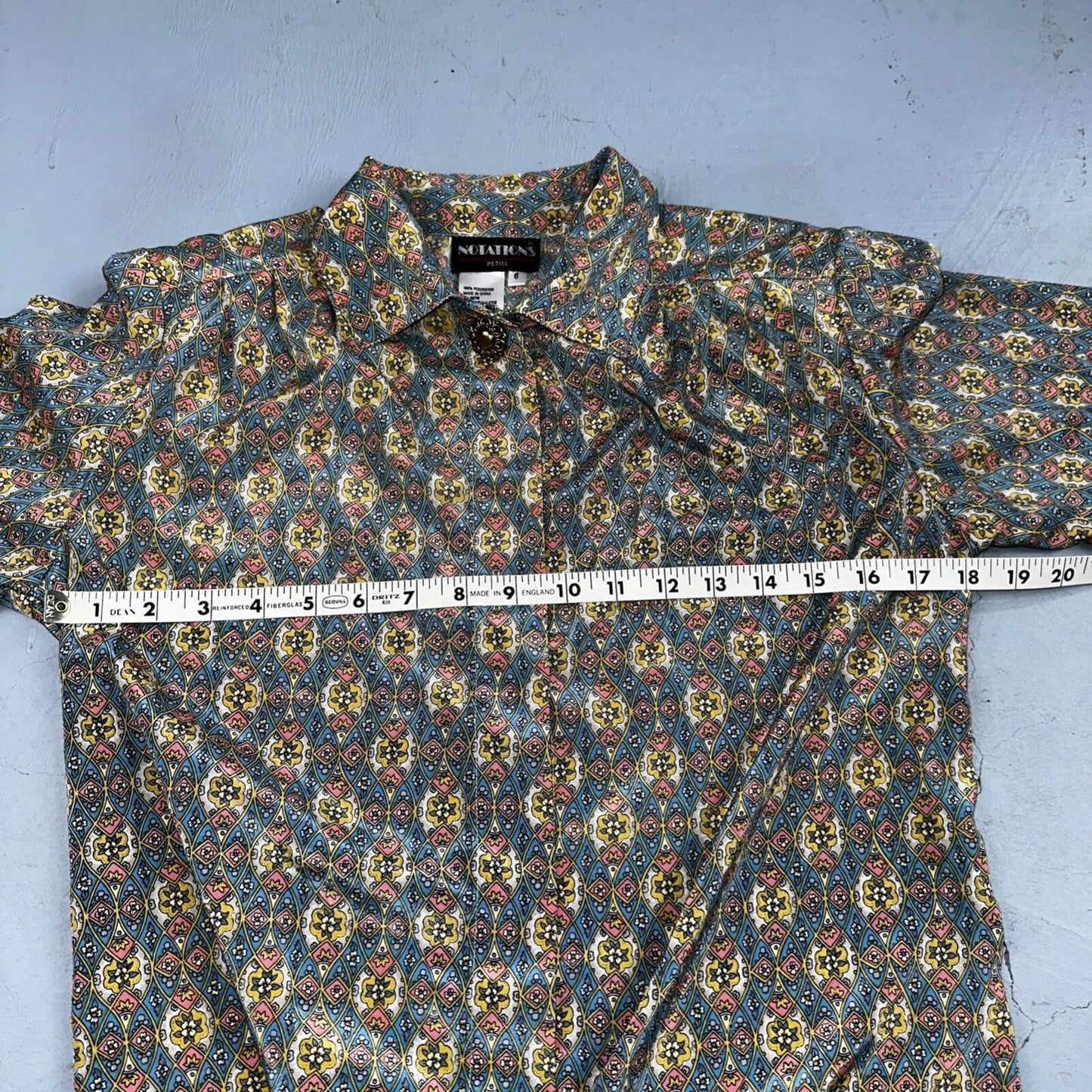 Notations Petite Shirt Womens Petite 6 Crazy Print Collared Button Down VTG