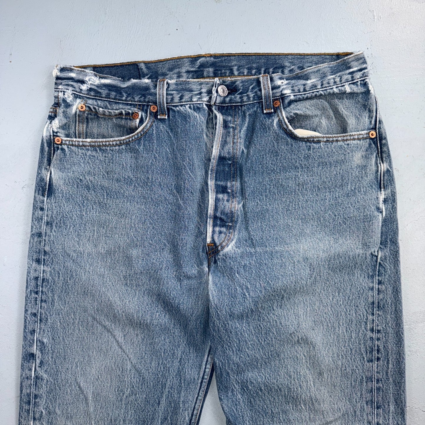 Levis 501 Vintage 90s USA XX Straight Leg Jeans Blue Light Wash 38x34 Act 34x29
