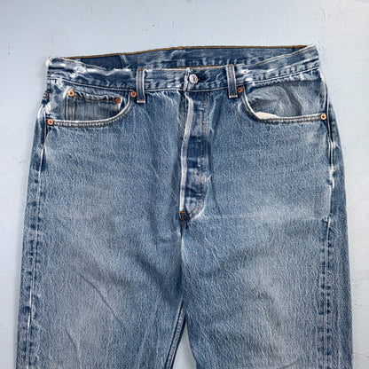 Levis 501 Vintage 90s USA XX Straight Leg Jeans Blue Light Wash 38x34 Act 34x29