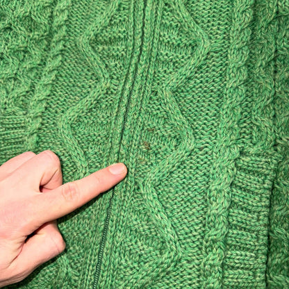 Aran Sweater Market Fisherman Wool Sweater Womens Size XS Ireland Green Zip Up