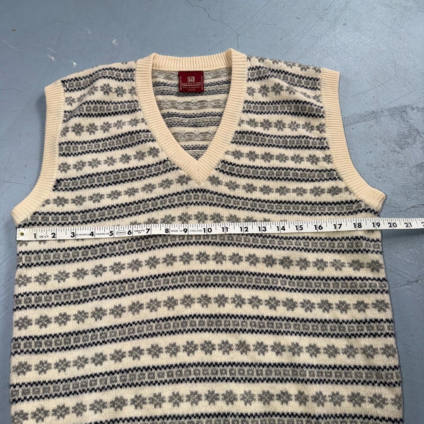 VTG Nordstrom Sweater Vest V-Neck 100% Lambs Wool Womens Size Large Striped