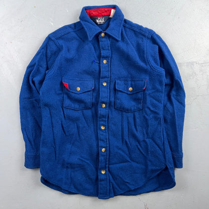 VTG Woolrich Blue Red Basic Plain Wool Flannel Shirt Jacket Men M 70s 80s USA