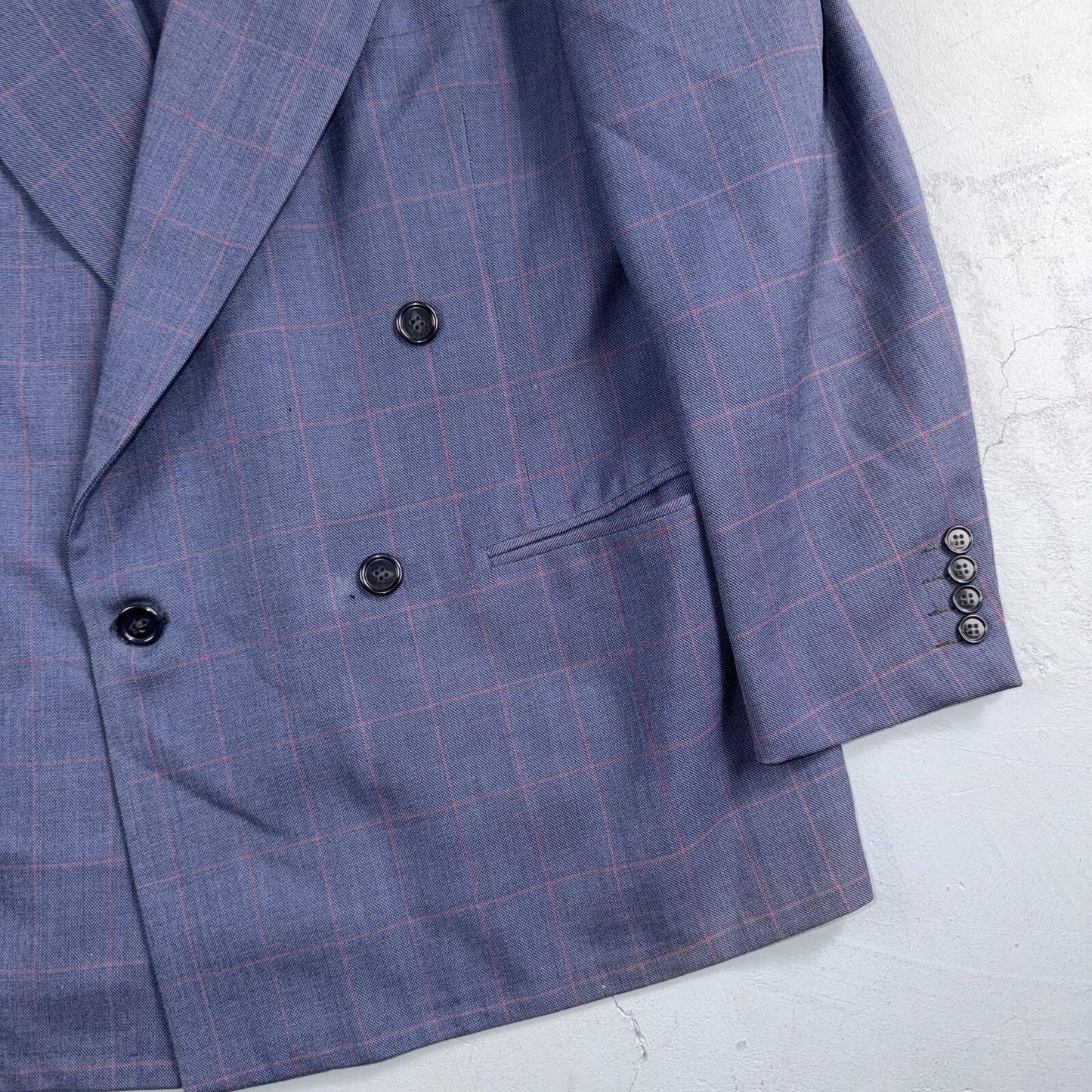 60s Pinstripe Blue Double Breasted Suit Jacket Wool 42 70s Navy Blue 1960s