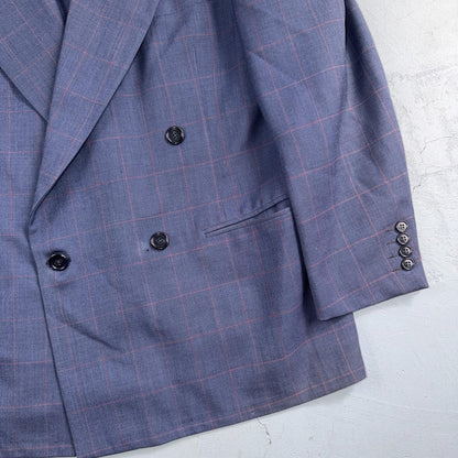 60s Pinstripe Blue Double Breasted Suit Jacket Wool 42 70s Navy Blue 1960s