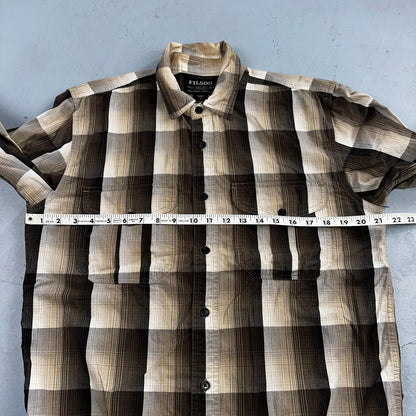 Filson Washed Feather Cloth Button Shirt Small Light White Grey Charcoal Ivory
