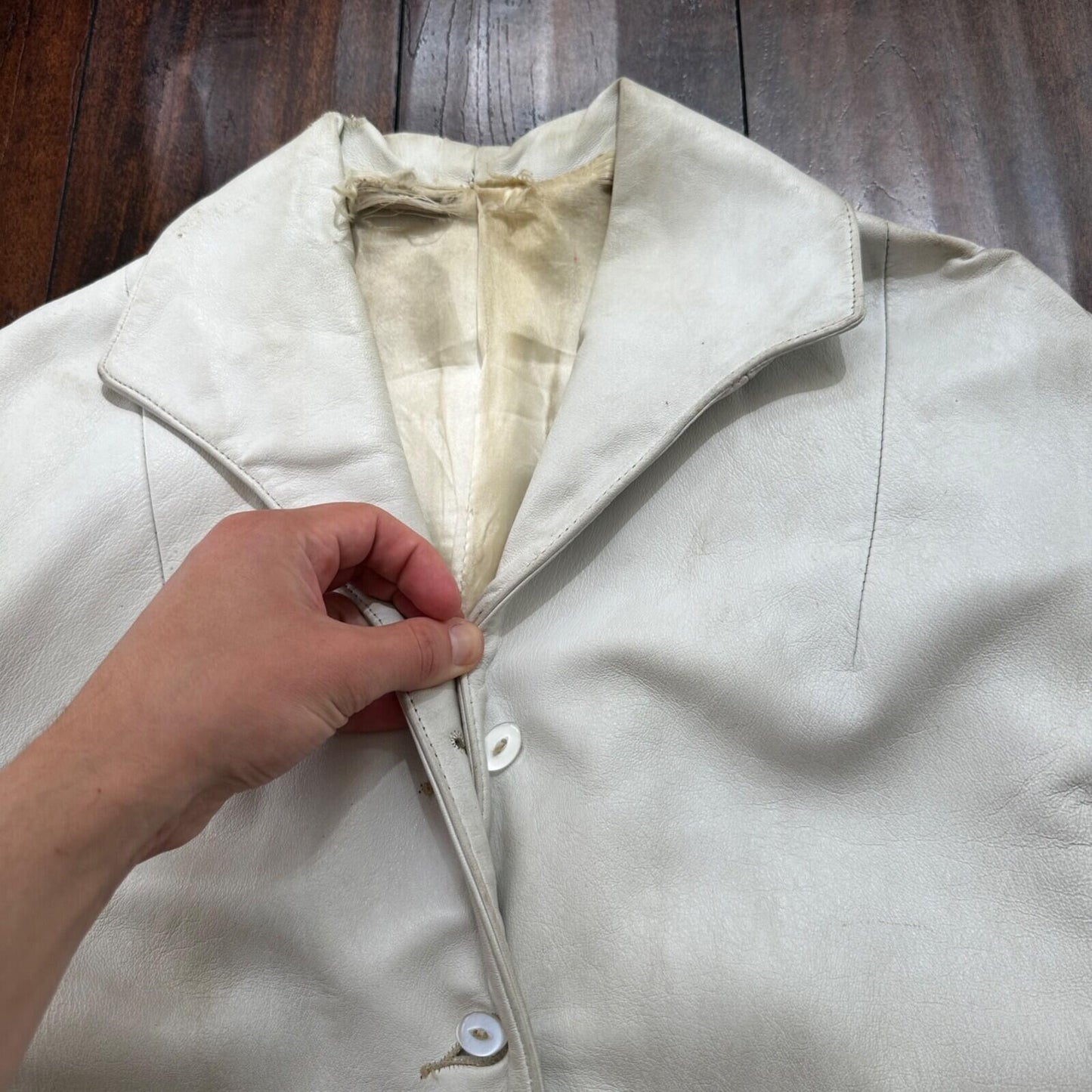 VTG White Leather Western Rancher Jacket 1960s Rockabilly Unisex 60s 50s Button