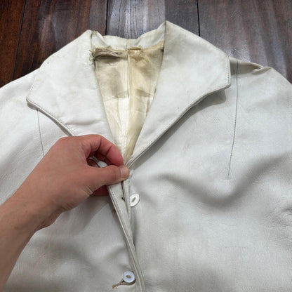 VTG White Leather Western Rancher Jacket 1960s Rockabilly Unisex 60s 50s Button