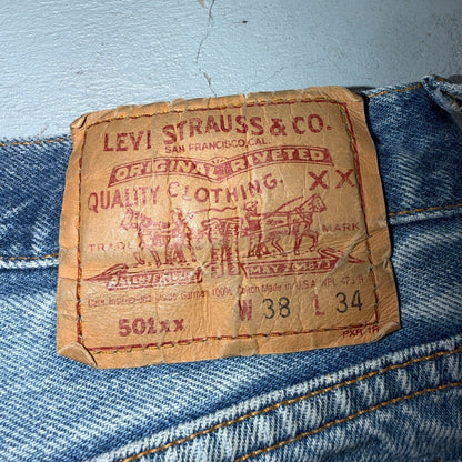 Levis 501 Vintage 80s USA XX Straight Leg Jeans Blue Light Wash 38x34 Act 35x30