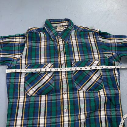 VTG 90s Five Brother Green Blue Plaid Heavy Flannel Work Shirt Grunge Men's L