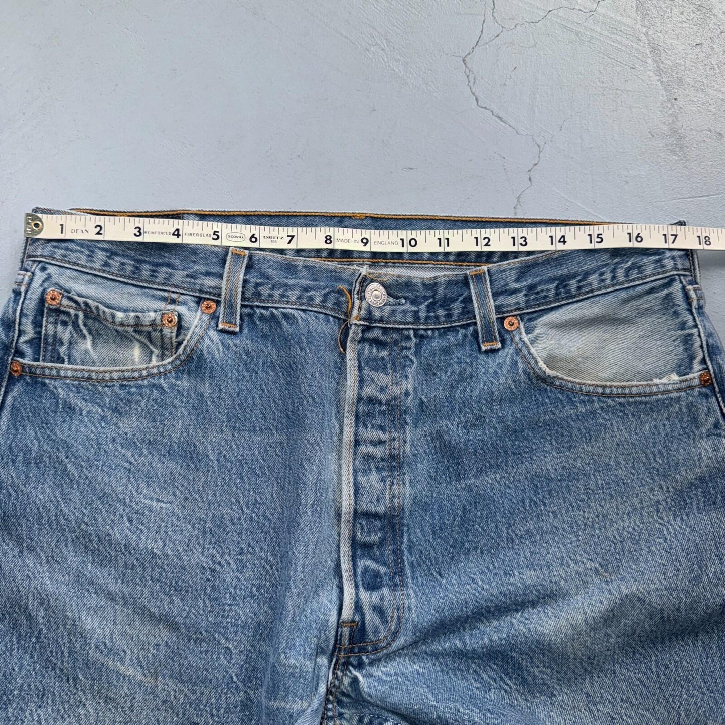Levis 501 Vintage 90s USA XX Straight Leg Jeans Blue Light Wash 38x30 Act 35x26