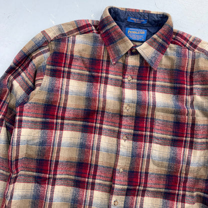 VTG 90s Pendleton Wool Flannel Shirt Jacket Gray Red Plaid USA Made L Rockabilly
