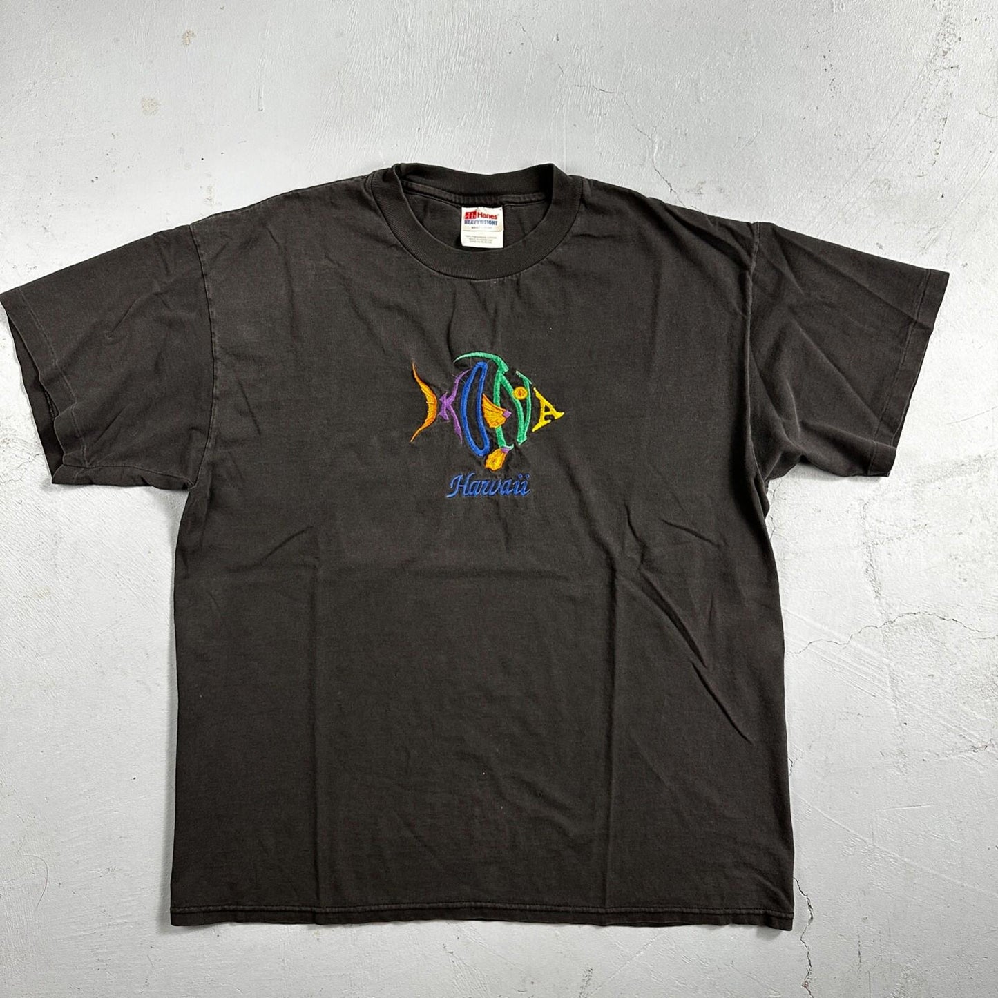 Kailua Kona Hawaii VTG T Shirt Single Stitch Faded Black Hanes Ocean Fish Sand