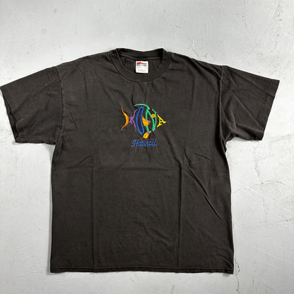 Kailua Kona Hawaii VTG T Shirt Single Stitch Faded Black Hanes Ocean Fish Sand
