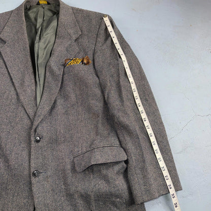 VTG Farah Wool Tweed Blazer Jacket Sport Suit Coat Gray Size 42L Herringbone