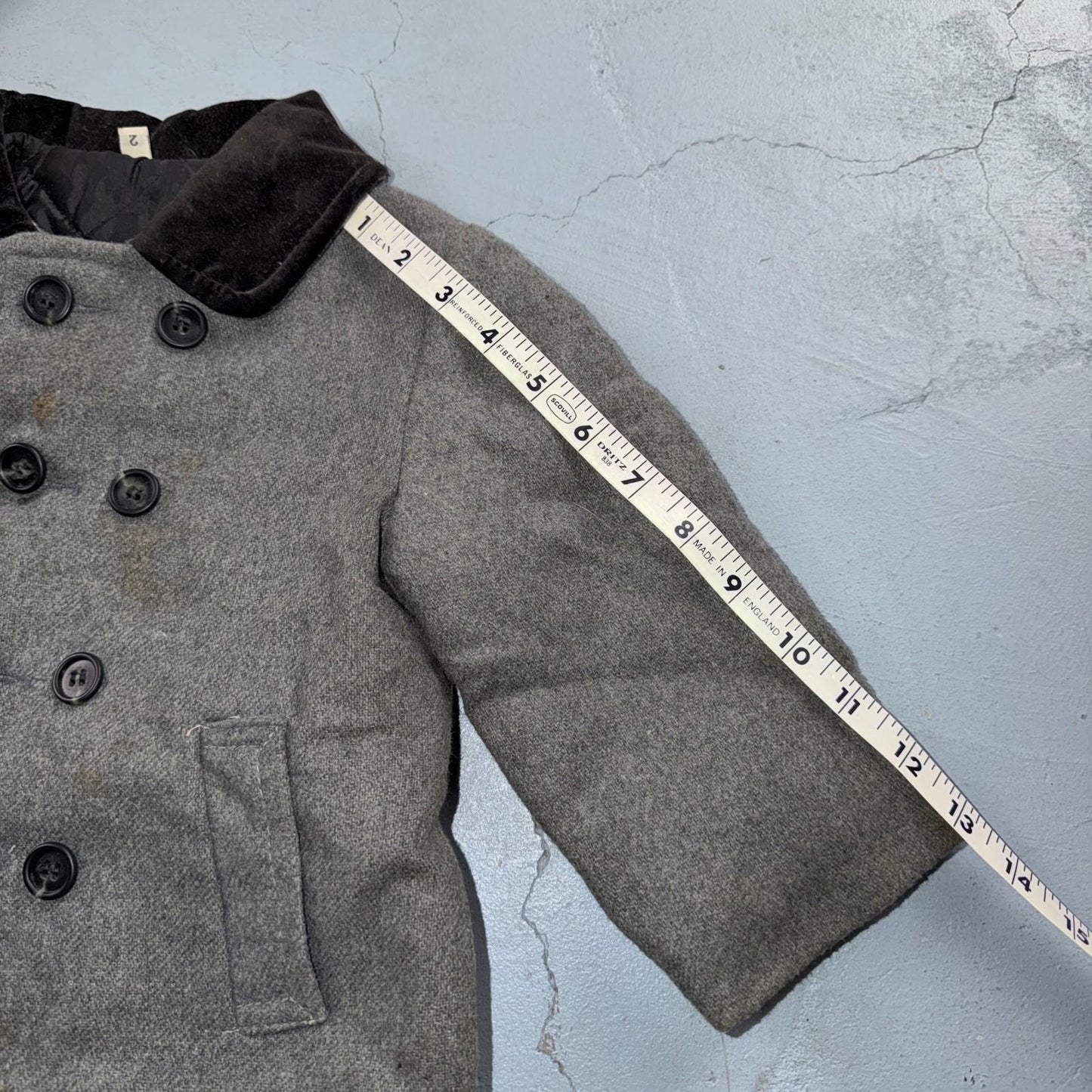 Union Made 1960s Double Breasted Coat Jacket Black Wool 2T Size 2 Toddler Hat