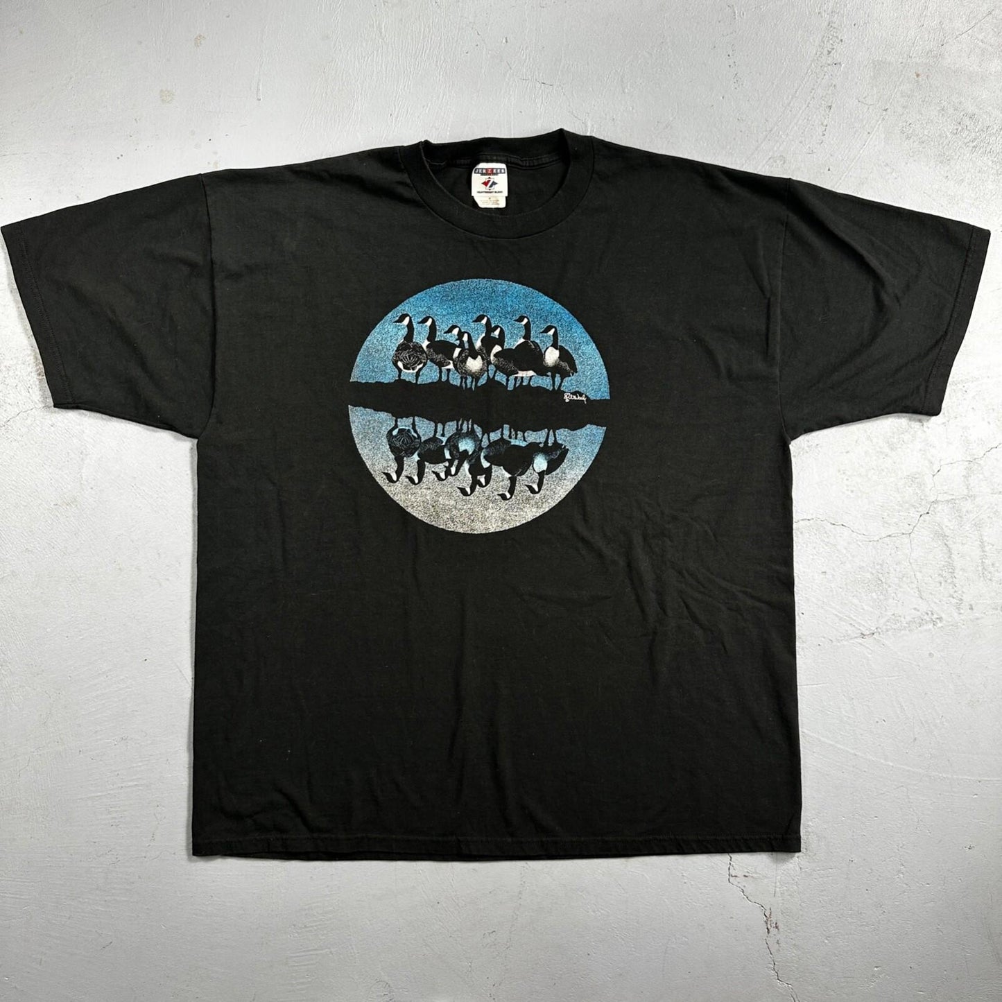 Art Geese Duck 90s VTG T Shirt Debby Neely Charles Perdew October Moon Reflect