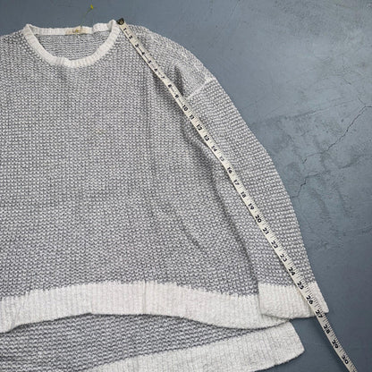 Eileen Fisher 100% Organic Cotton Oversized Sweater Size XS Grey White