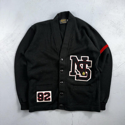Vintage 1990s Dehen Varsity Letterman Cardigan Sweater Size 44 Black 1992 NS