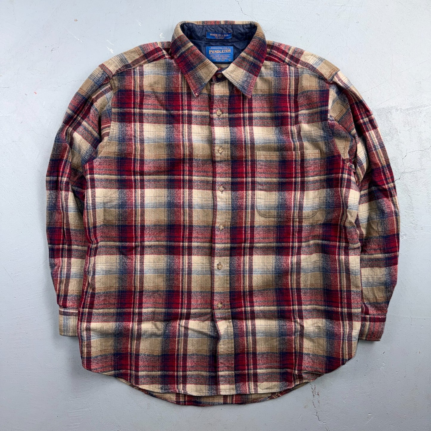 VTG 90s Pendleton Wool Flannel Shirt Jacket Gray Red Plaid USA Made L Rockabilly