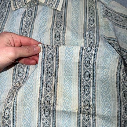 Vintage 60s Van Heusen Checker Button Up Shirt Made In USA Small Rockabilly Blue