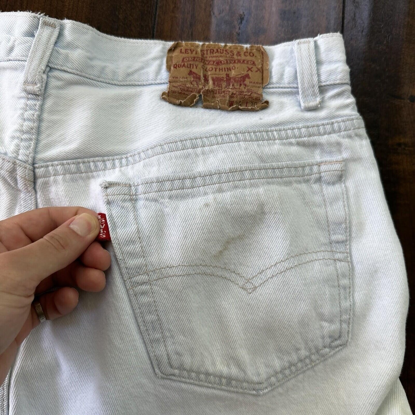 Vintage 90s Levis 501 USA 36x30 Tag Jeans 80s Blue Light Wash Act Worn 33x29