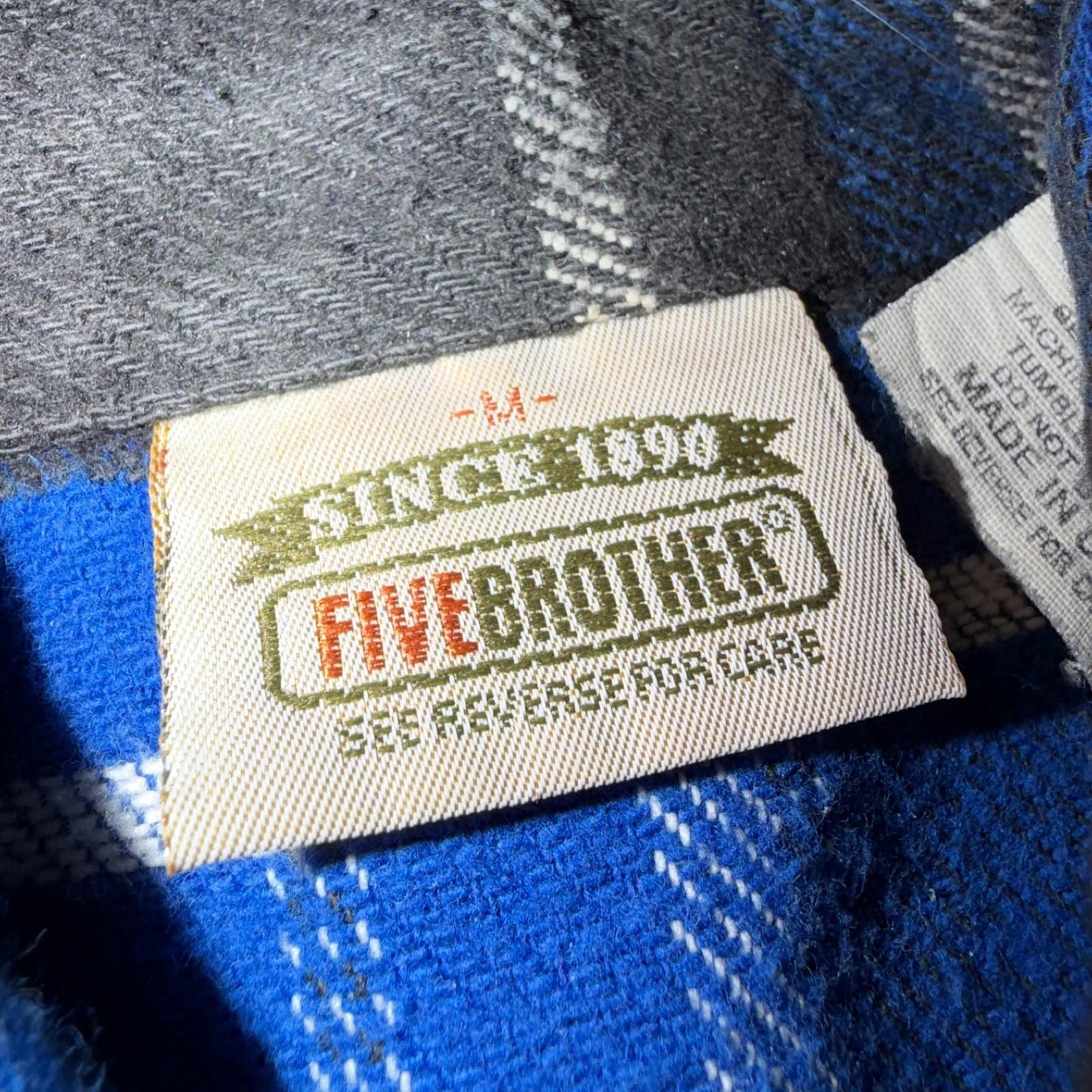 VTG Five Brother Shirt Mens M Shadow Plaid Flannel USA Red 1980s 80s Blue Black