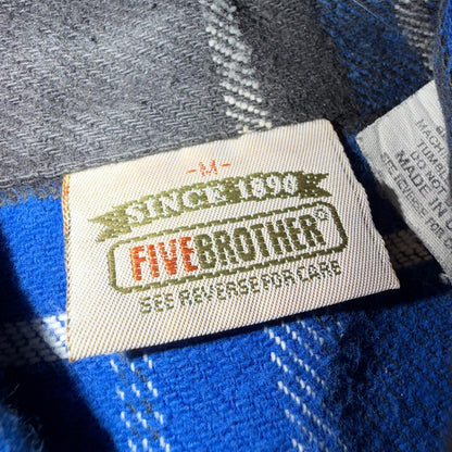 VTG Five Brother Shirt Mens M Shadow Plaid Flannel USA Red 1980s 80s Blue Black