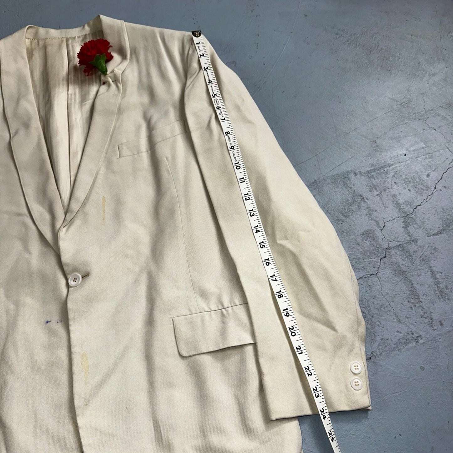 VTG Mens Suit 42 Jacket Coat 1970s Rockabilly 60s 70s USA White Thin Cream Rose
