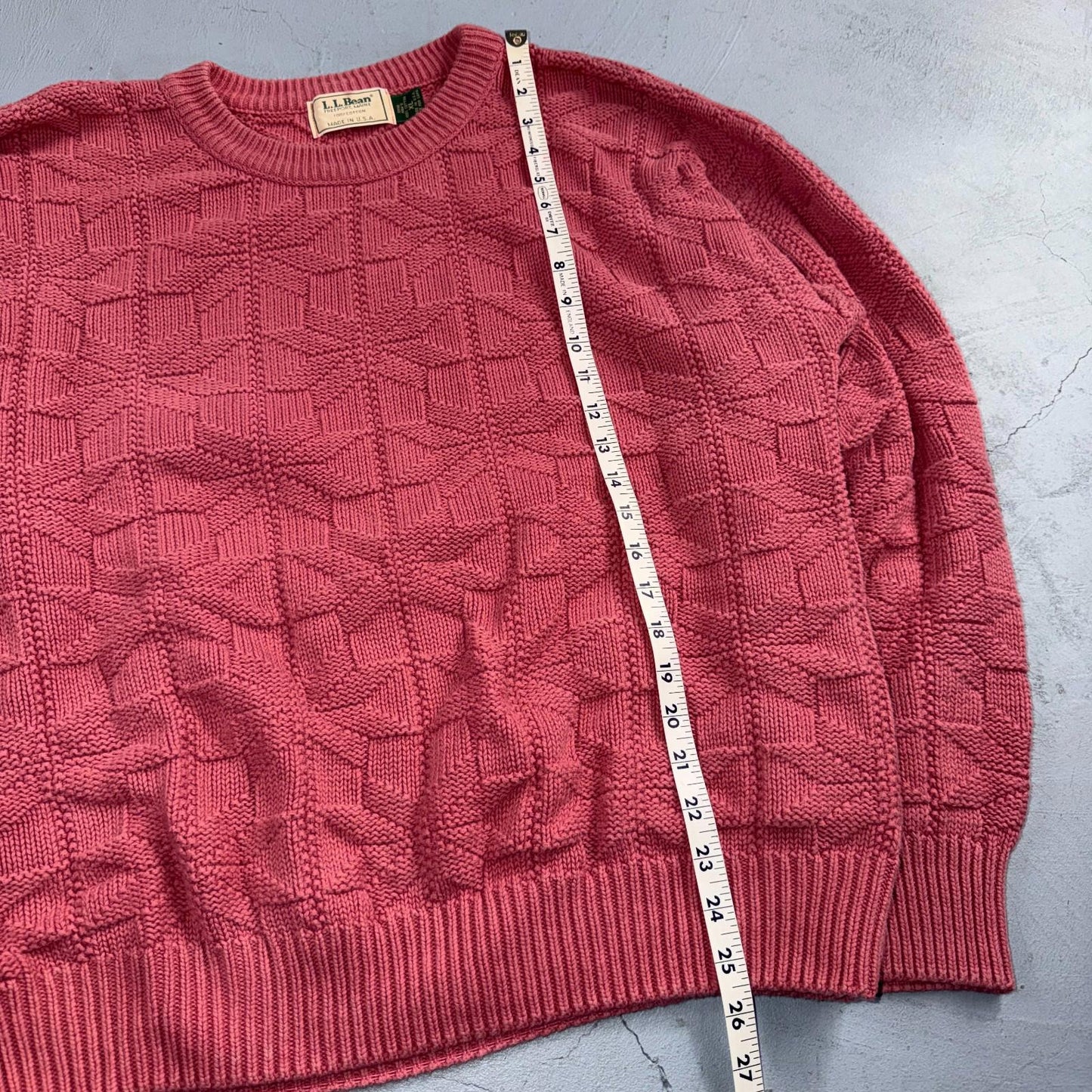 Vintage LL Bean Sweater Men XL Pink Crew Neck Fisherman Waffle Knit Cotton 80s