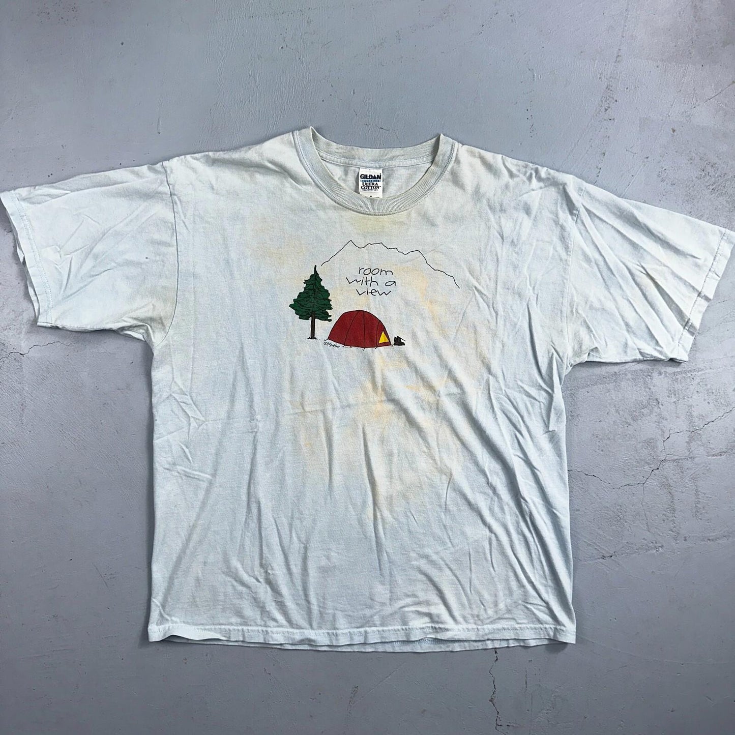 Hiking Room With A View VTG T Shirt Funny Camping Camp Hike Travel USA Y2K