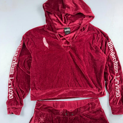 Harry Potter Sweater Women's L Crop Velour Hooded Wingardium Leviosa Shorts Set