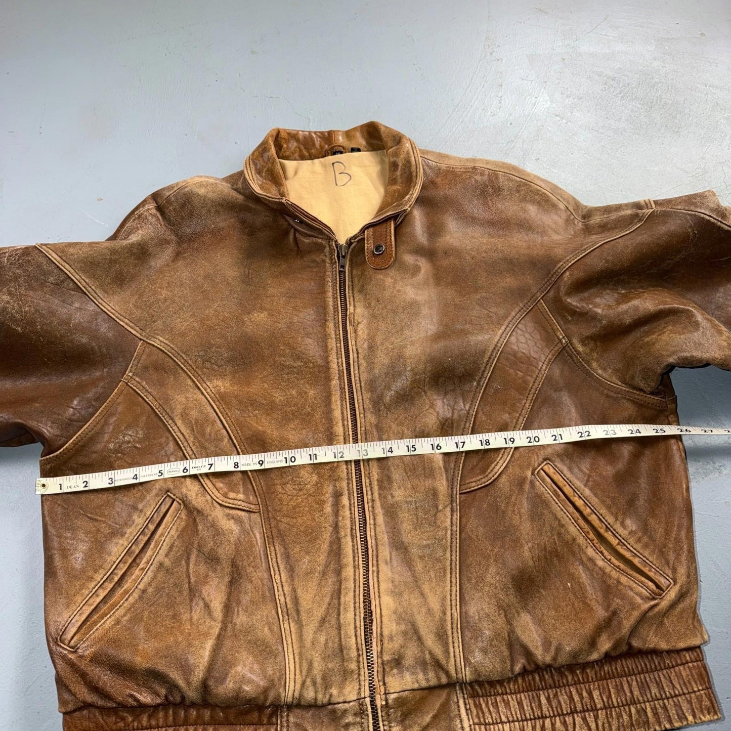 Vintage Leather Jacket Mirage G-1 Flight Size 46 80s Brown Patina Map Line Heavy
