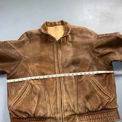 Vintage Leather Jacket Mirage G-1 Flight Size 46 80s Brown Patina Map Line Heavy
