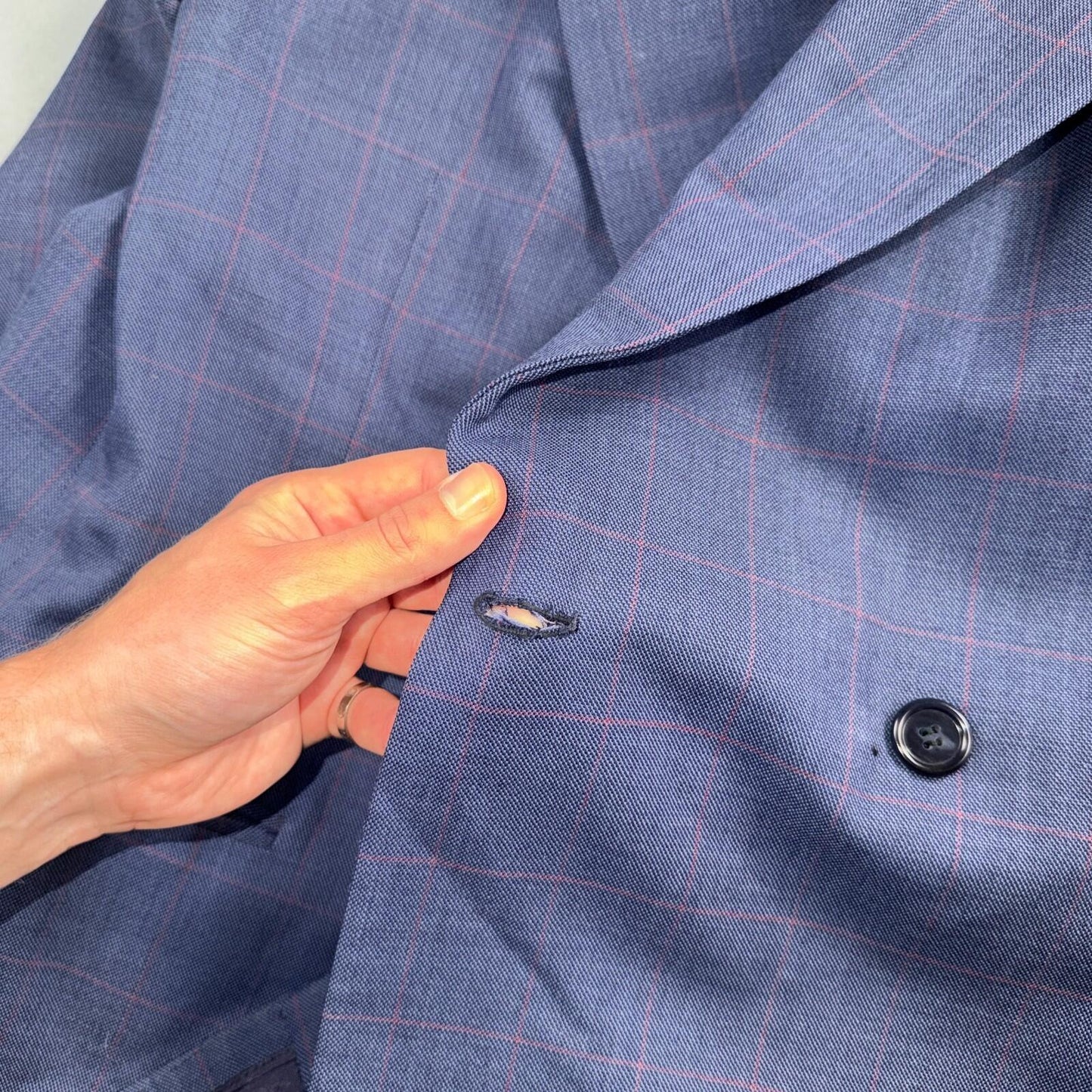 60s Pinstripe Blue Double Breasted Suit Jacket Wool 42 70s Navy Blue 1960s