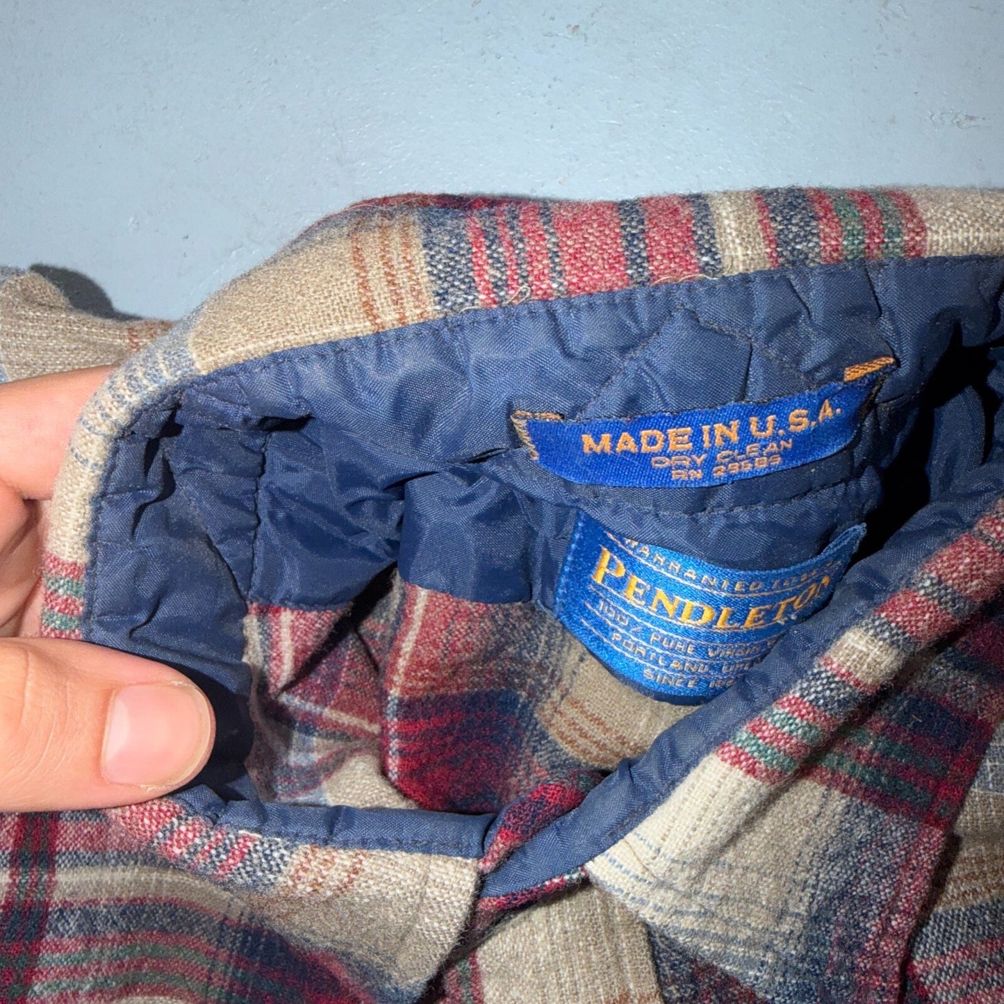 VTG 90s Pendleton Wool Flannel Shirt Jacket Gray Red Plaid USA Made L Rockabilly