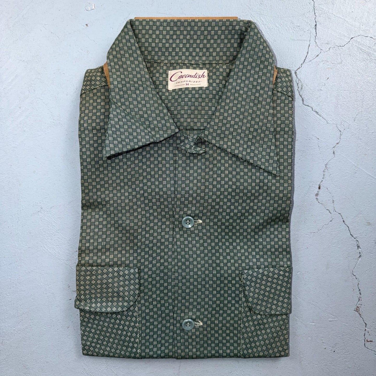1950s NOS Gabardine Long Sleeve Button Up Loop Collar Shirt M VTG 50s Rockabilly