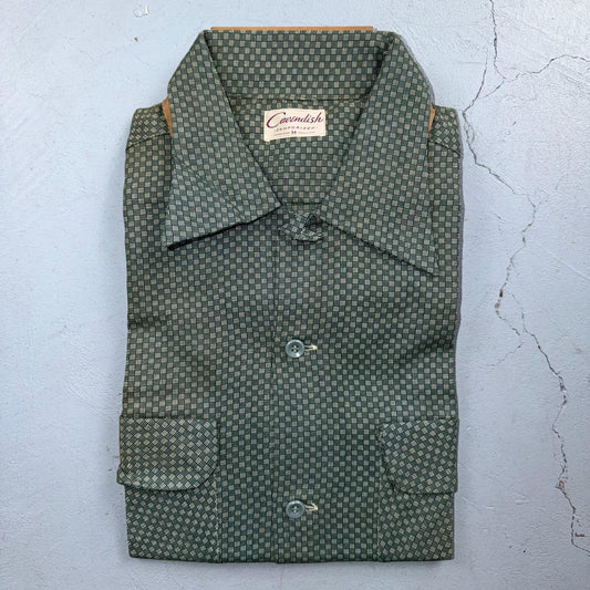 1950s NOS Gabardine Long Sleeve Button Up Loop Collar Shirt M VTG 50s Rockabilly