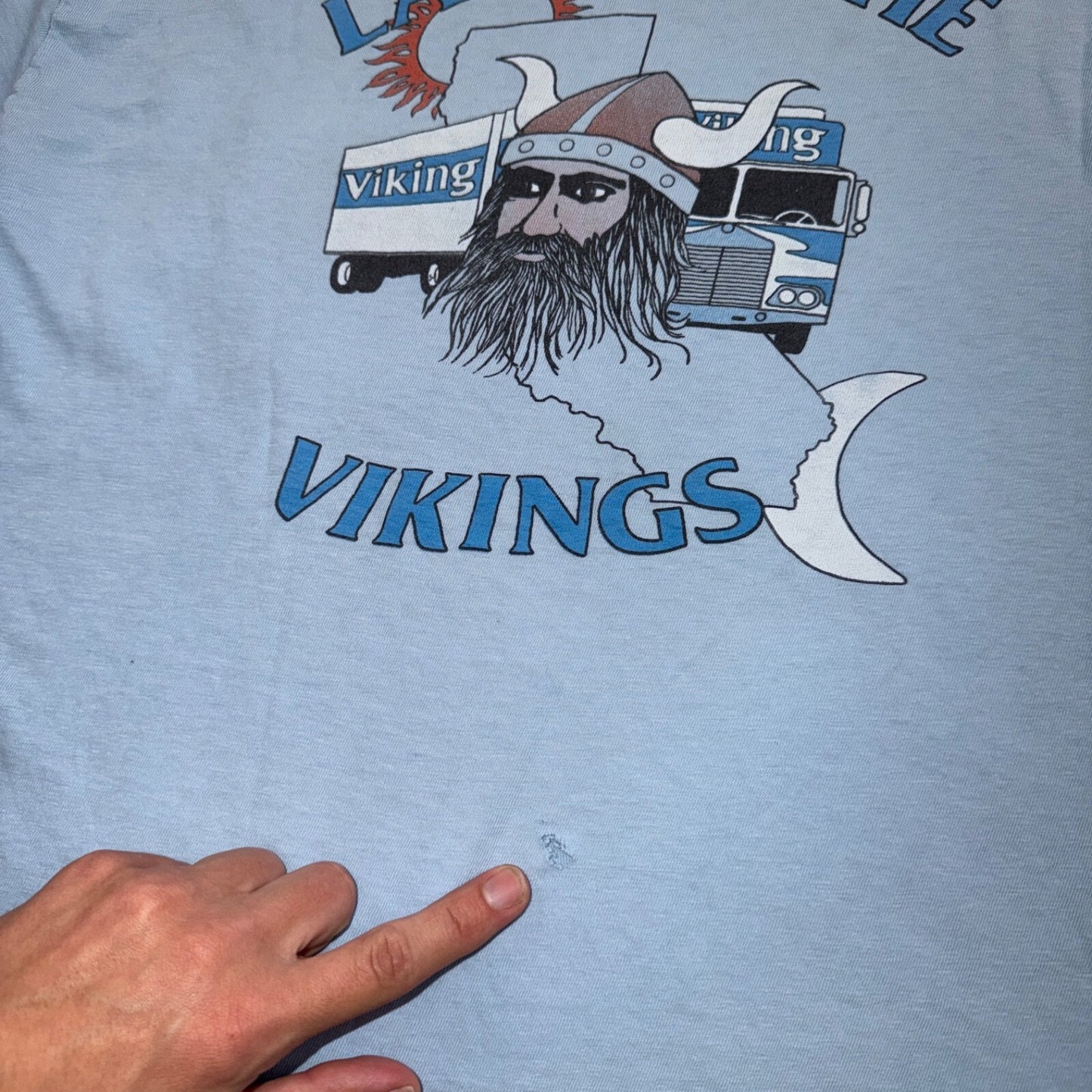 Land of the Vikings 70s VTG T Shirt Moving Promo Truck Horns California Travel